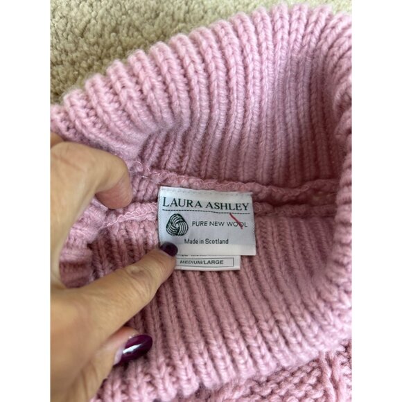 Vtg Laura Ashley Women's M/L Pink Cable Knit Turtleneck Sweater Chunky Boxy - Picture 6 of 11